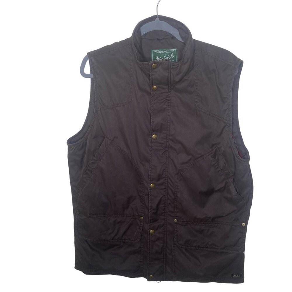 Vintage Woolrich‎ Original Outdoor Canvas Vest L Brown Zip Quilted Flannel Lined
